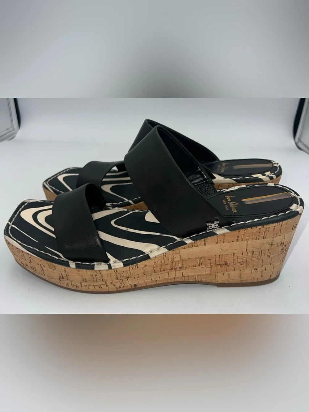 Sam Edelman Alissa Black Leather Strap Cork Wedge Sandals Women’s Size 9.5M NWOB